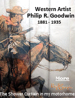 Philip Russell Goodwin was an American painter and illustrator who specialized in depictions of wildlife, the outdoors, fishing, hunting and the Old American West. He provided illustrations for numerous books and magazines, as well as for commercial items, such as posters, advertisements and calendars. I bought this shower curtain on sale from menards.com for $3, finding it offered elsewhere on the internet for $60. What a deal.